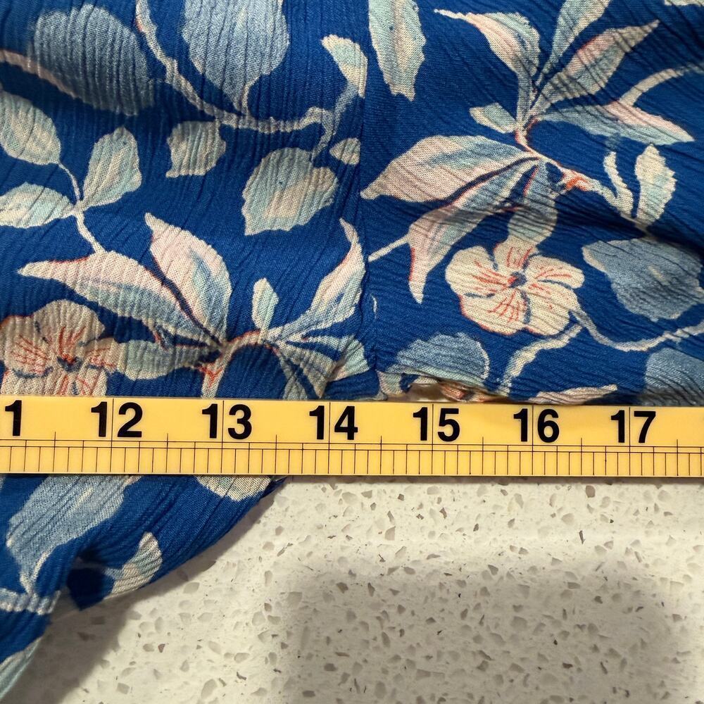 Faherty Orinda Floral Blue Crepe Mini Dress XS Boho Cottage Tassel 3/4 Sleeves - Picture 8 of 9